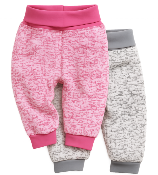 Knitted fleece pants with elastic waistband 2-pack in pink and light grey