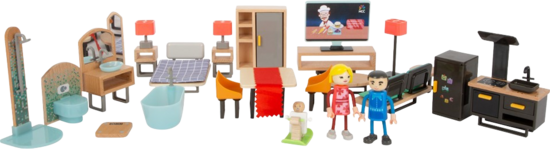 Modern Wooden Dollhouse Furniture Set, 27 Pieces