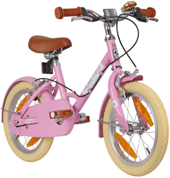 Retro stiliaus vaikiškas dviratis 14 colių, rožinės spalvos (nuo 4 metų)
