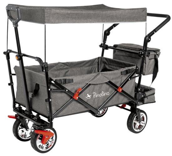 Foldable Children’s Wagon with Sun Canopy, in Grey Tones