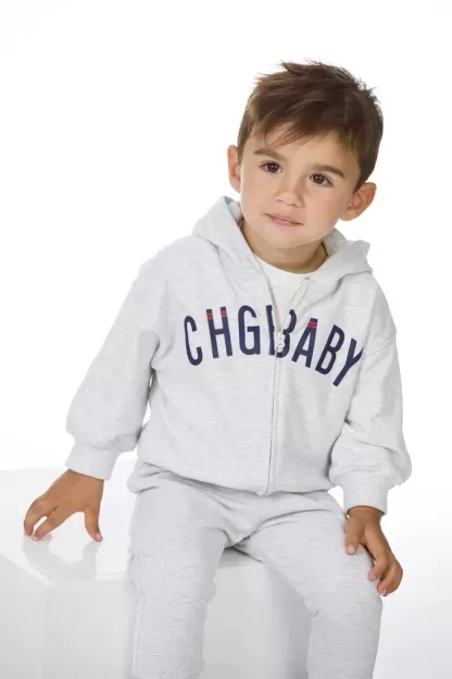 Grey Hooded Zip-Up Sweatshirt for Toddlers, 6-9 M