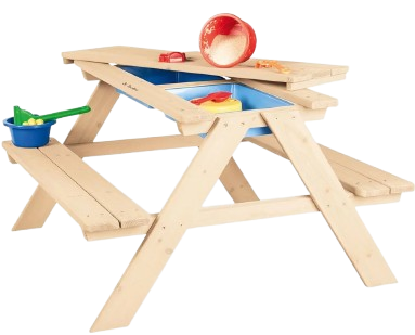Children’s Picnic Bench with Activity Table – Natural Wood, 4 Seats
