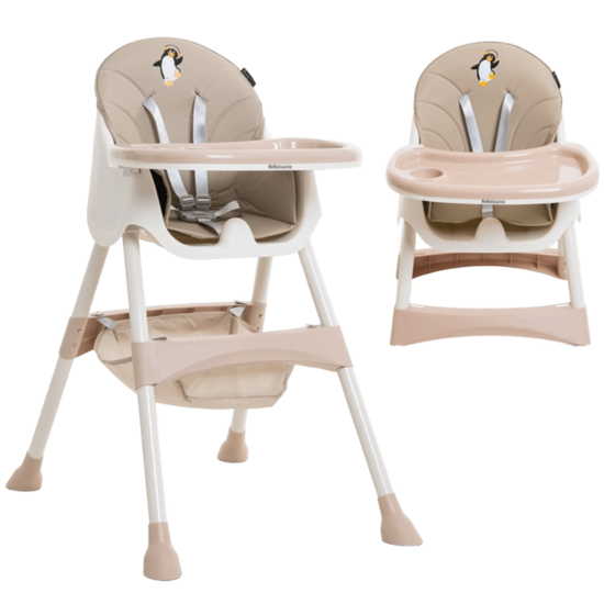 Barošanas krēsls bērniem ar regulējamu augstumu “Disco Penguin”, bēšā krāsā