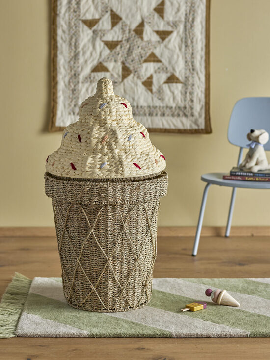 Children’s Toy & Storage Basket with Lid, Water Hyacinth, Natural Hand-Woven