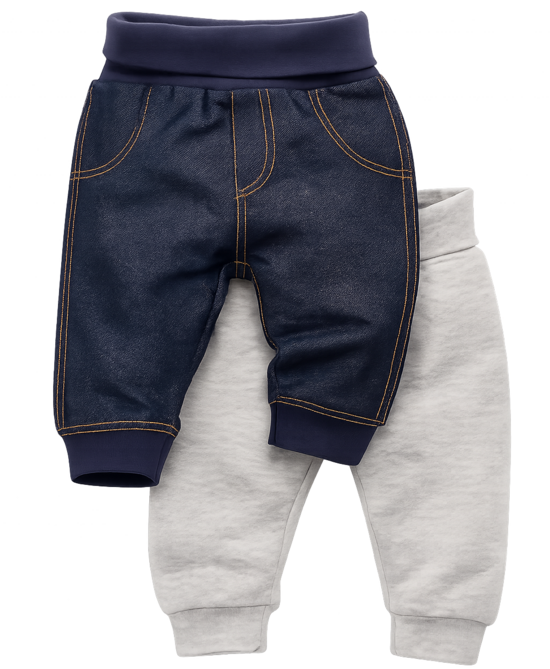 Baby Pants Set: Denim-Look Pants and Grey Cotton Pants (2 pcs)