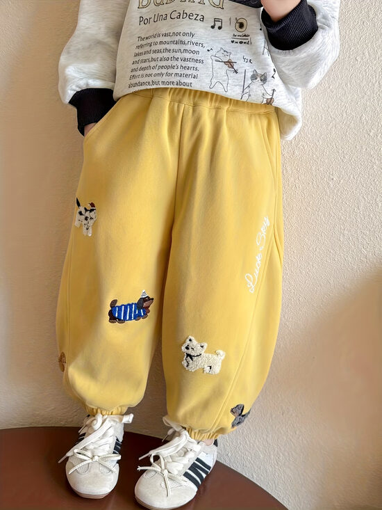 ECO KIDS Long Pants with Elastic Waist and Embroidered Cartoon Motif