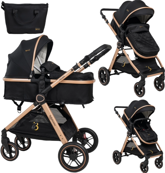 Transformējami bērnu ratiņi 2-in-1, no dzimšanas līdz 22 kg, melni