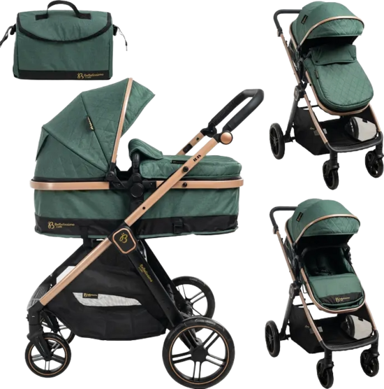 Transformējami bērnu ratiņi 2-in-1, no dzimšanas līdz 22 kg, zaļi