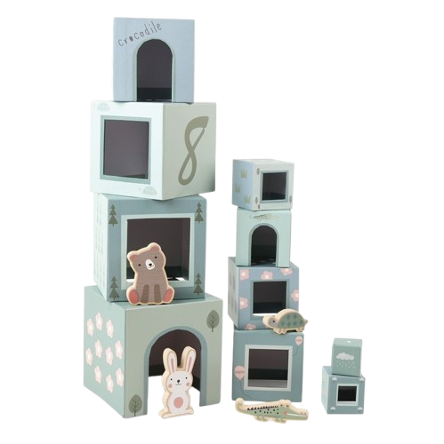 Colorful stacking cube set with wooden animals